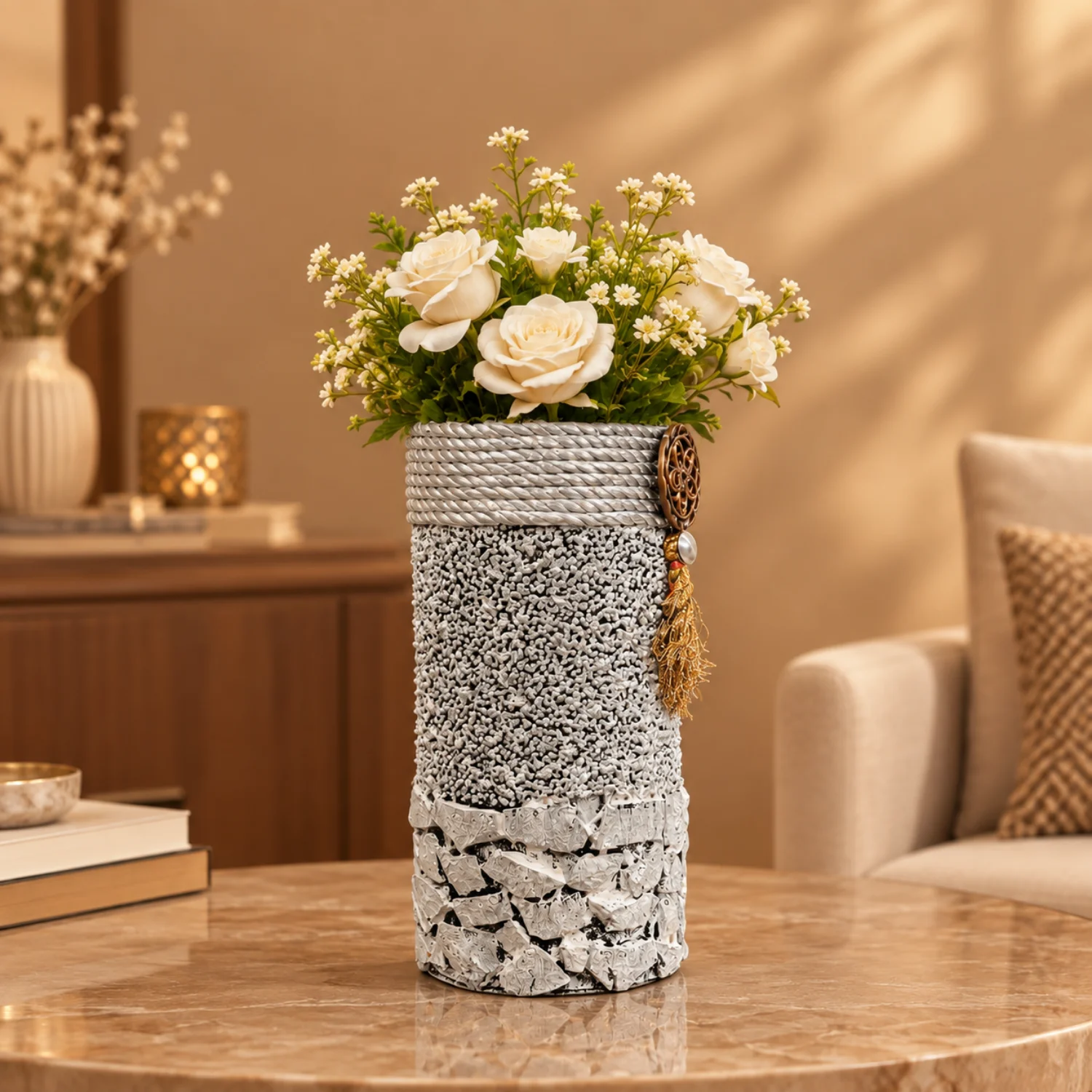 White Mosaic-Style Texture and Warm Detail