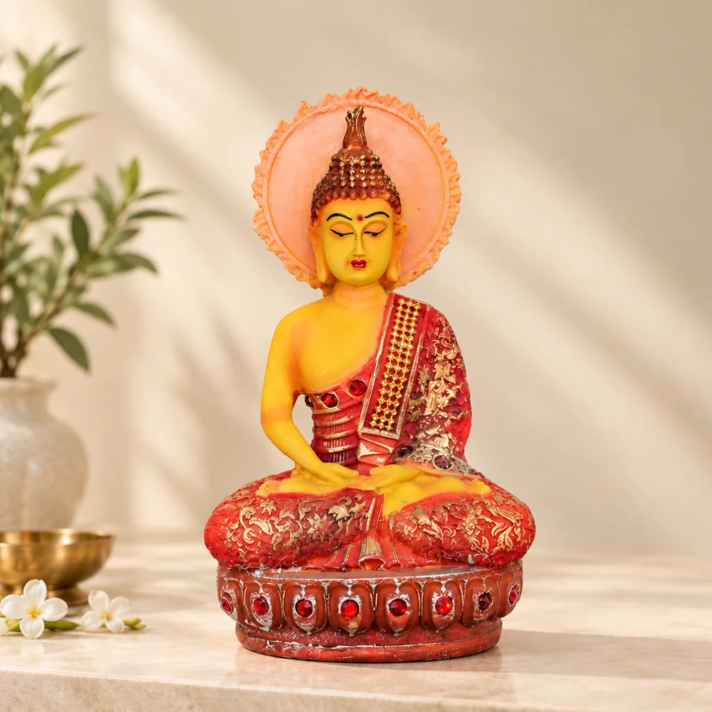 A Warm Halo and Patterned Red Robe