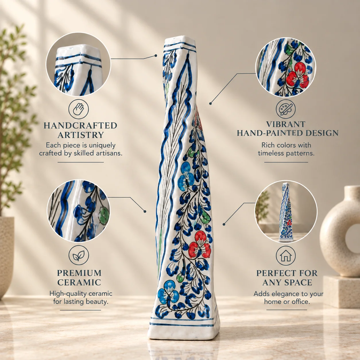 Blue Floral Lines on White