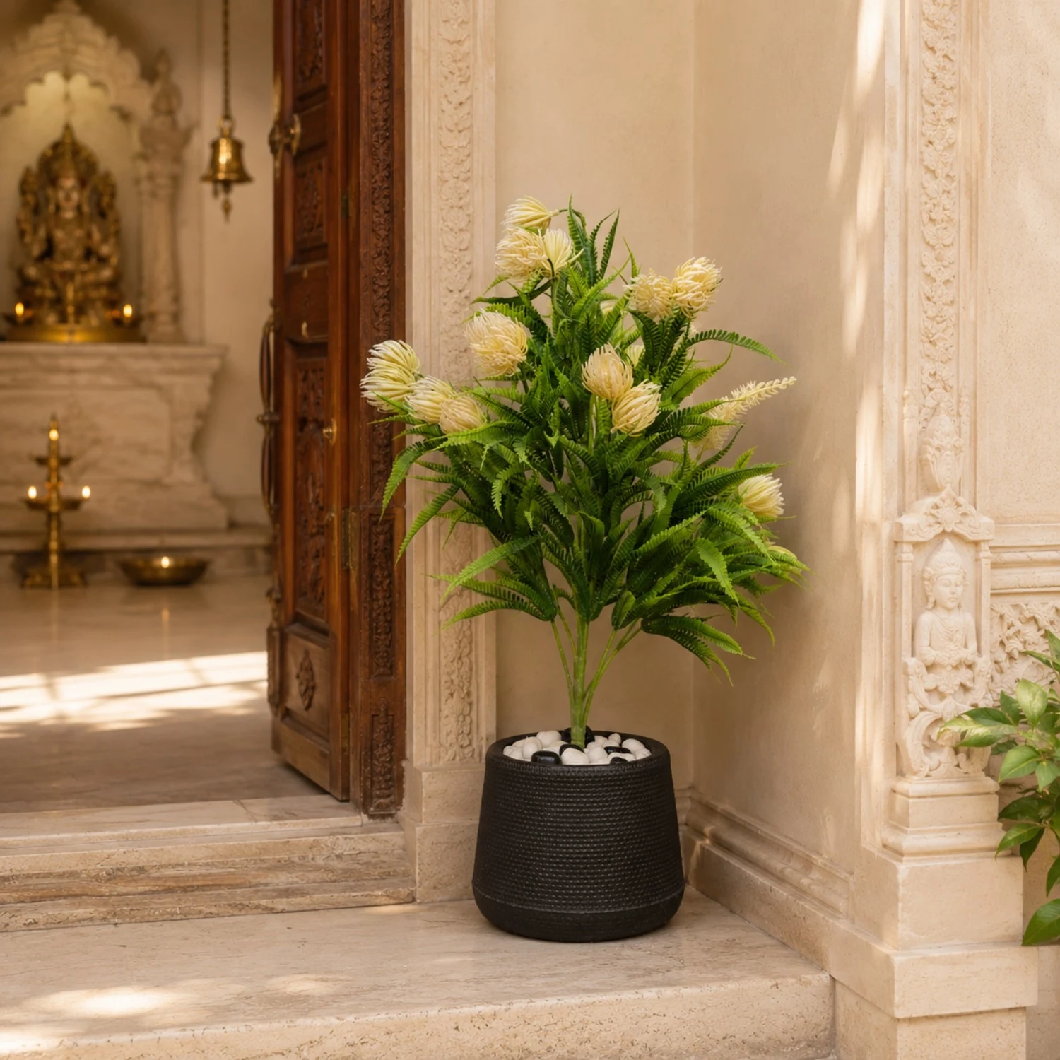 Artificial Floral Plant with Textured Decorative Pot