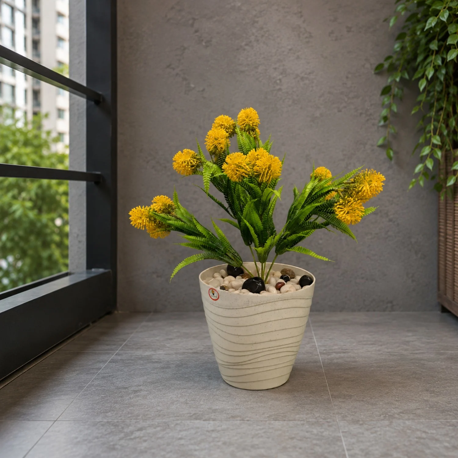 Artificial Golden Pom-Pom Fern Plant in Ceramic Pot