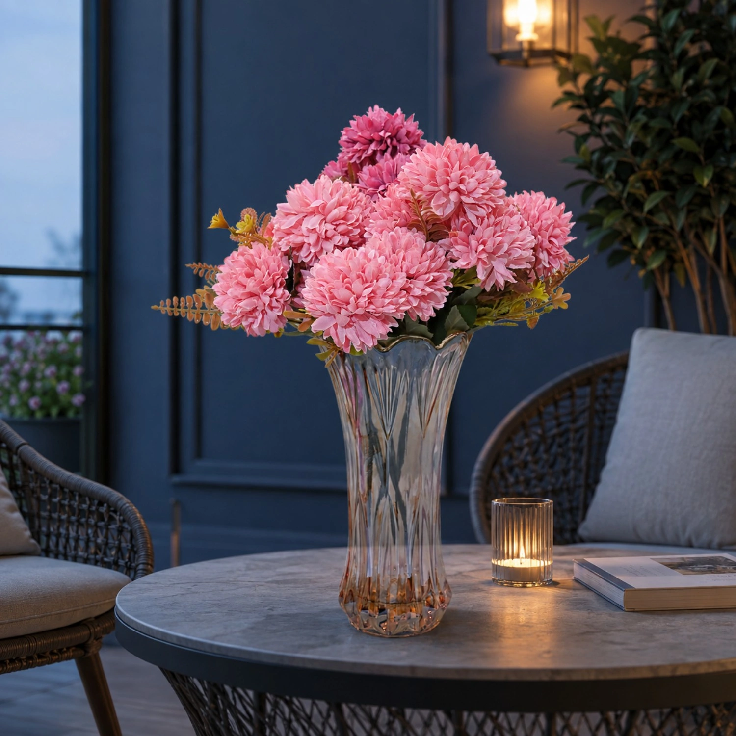 Artificial Pink Pom-Pom Flower Bunch