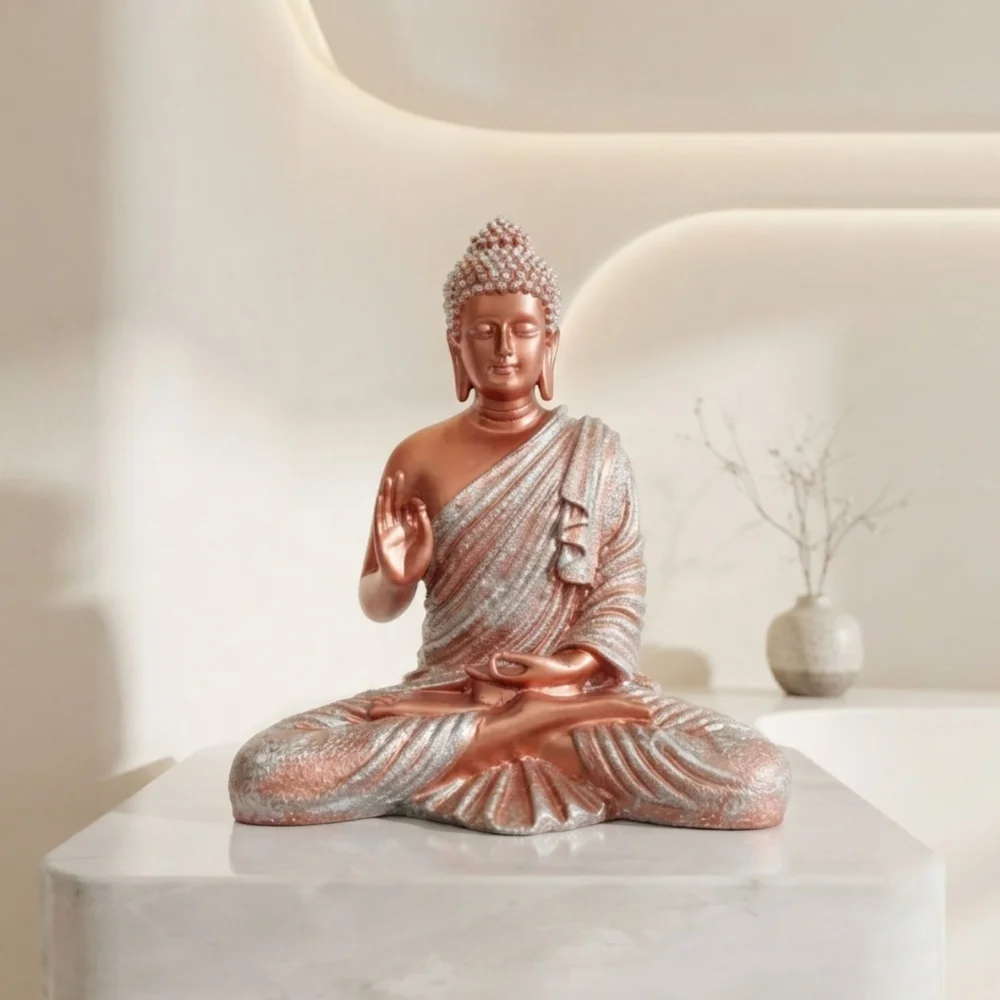 Copper-Tone Seated Buddha with Raised Palm