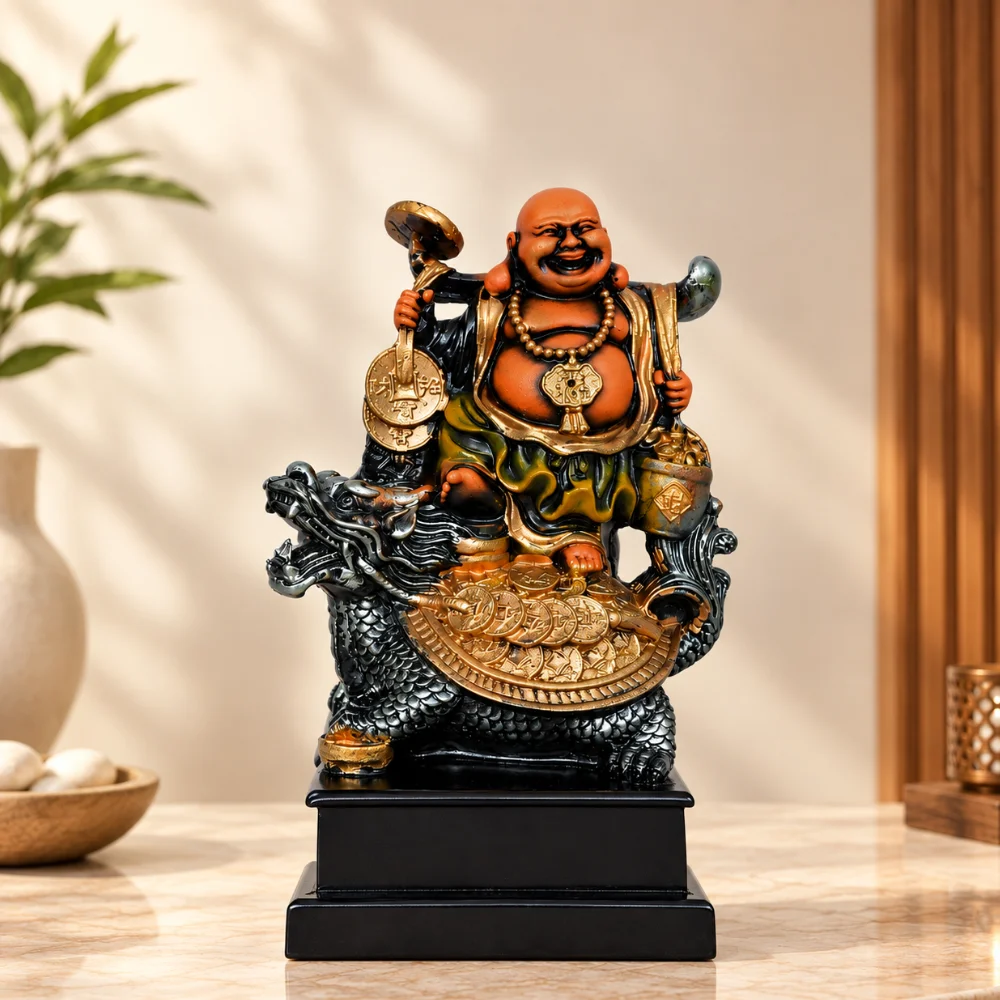 Laughing Buddha on Decorative Dragon Turtle