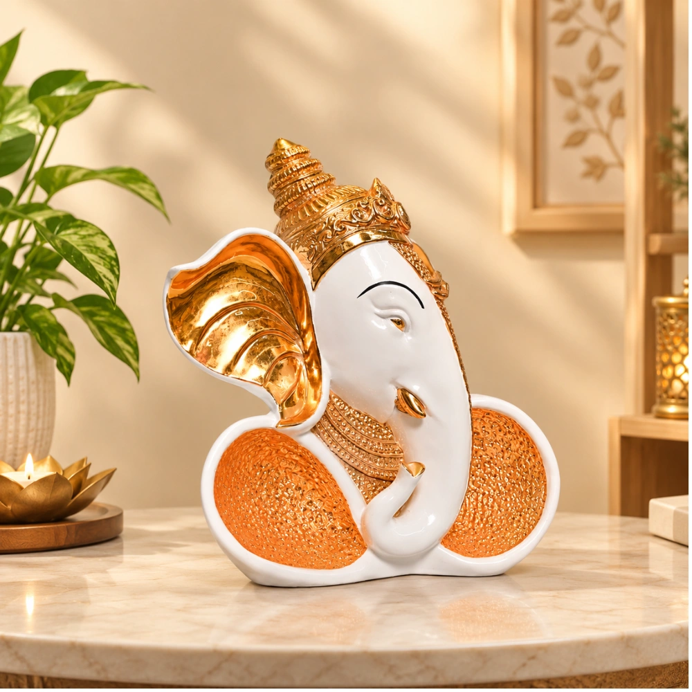 White and Gold-Tone Abstract Ganesha Sculpture