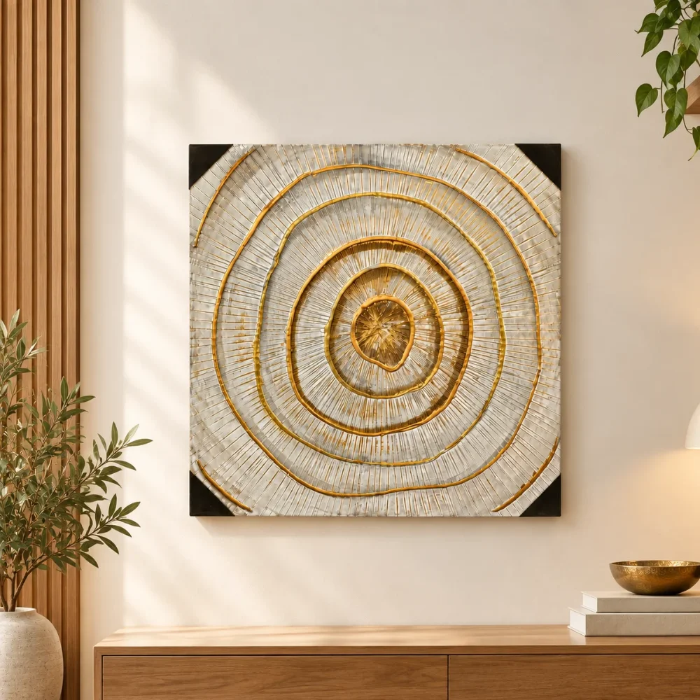 Concentric Golden Rings on Ivory-Coloured Ground Wall Art