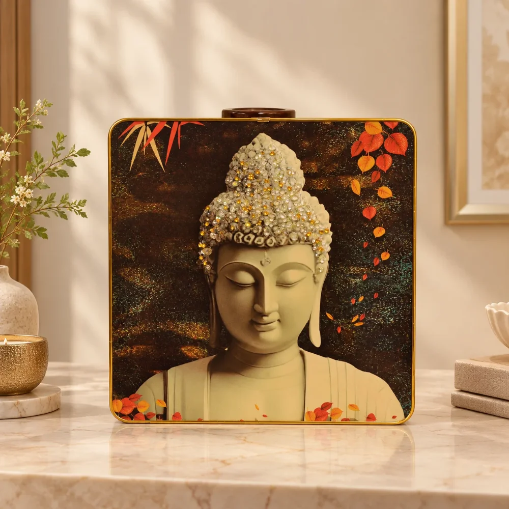 Warm Ivory-Coloured Buddha with Autumn Leaves Wall Art