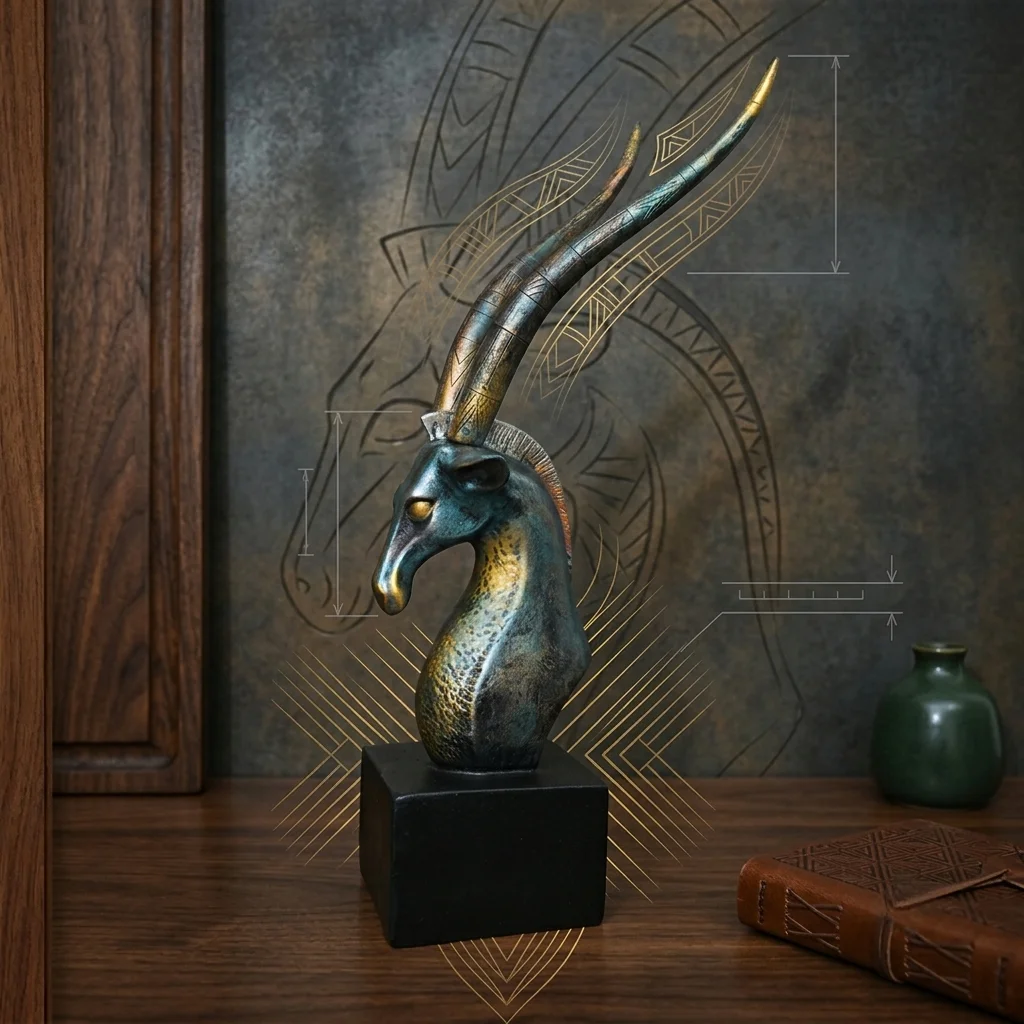 Teal and Gold-Tone Antelope Head Figurine