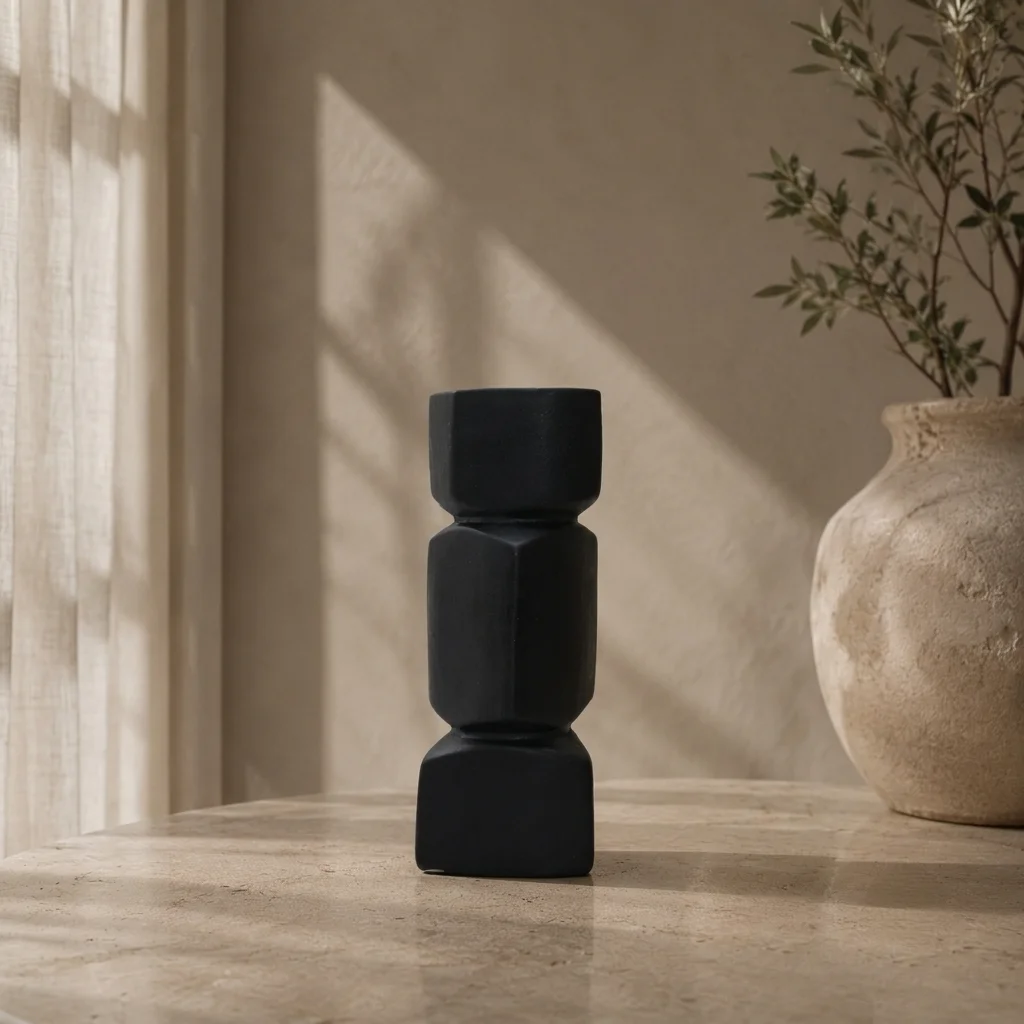 Black Stacked Geometric Decorative Vase