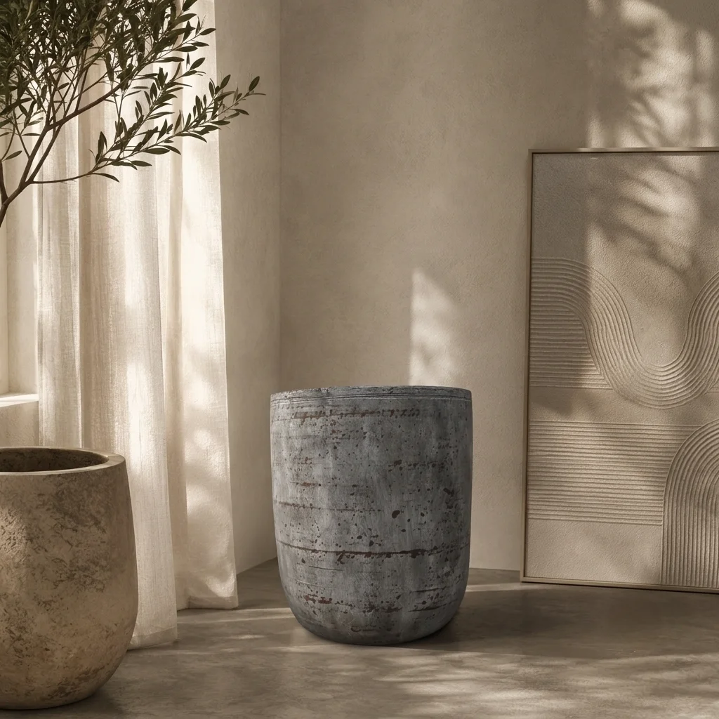 Distressed Whitewash Rounded Decorative Pot