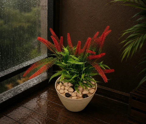 Artificial Red Foxtail Fern Plant in Ceramic Pot