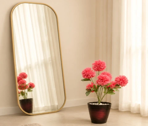 Artificial Pink Dahlia Flower Plant in Ceramic Pot