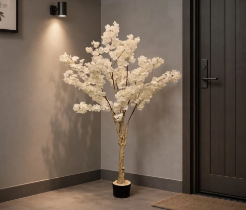 Artificial White Blossom Tree - Tall Floor Plant
