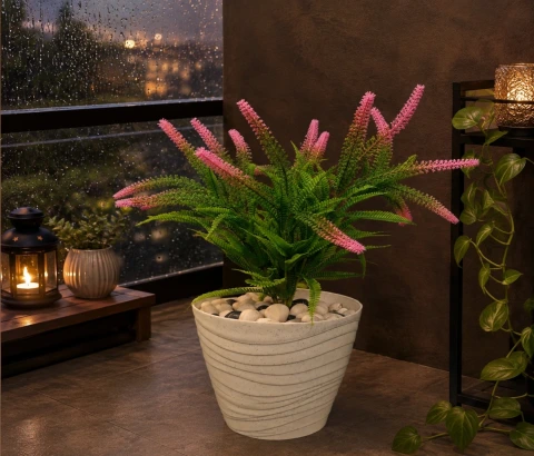 Artificial Pink Foxtail Fern Plant in Ceramic Pot