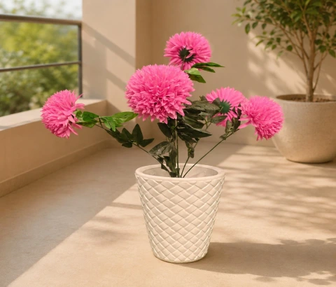 Artificial Pink Dahlia Spray in Woven Planter