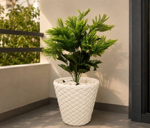 Artificial Green Fern Foliage Plant in Woven Planter