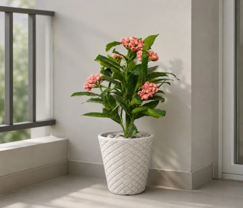 Artificial Pink Rosebud Foliage Plant in Woven Planter
