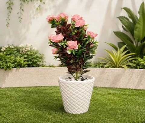 Blush Bloom Artificial Rose Plant in Woven Planter