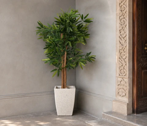 Artificial Bamboo Leaf Tree in Speckled Planter