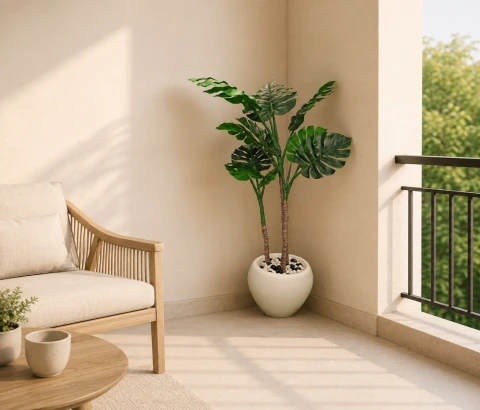 Artificial Split-Leaf Philodendron Tree in Pebble Pot