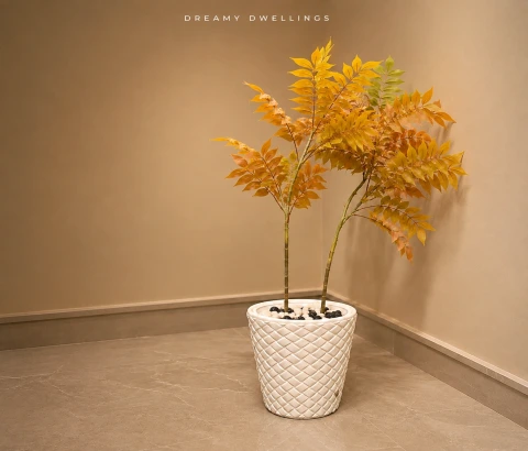 Artificial Golden Autumn Tree in Quilted Planter