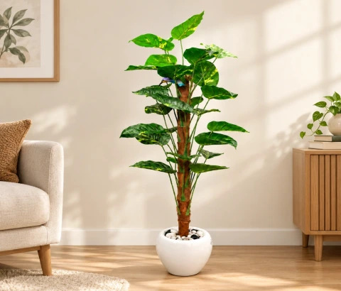 Artificial Philodendron Tree in Round White Pot