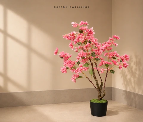 Artificial Bougainvillea Plant in Black Pot