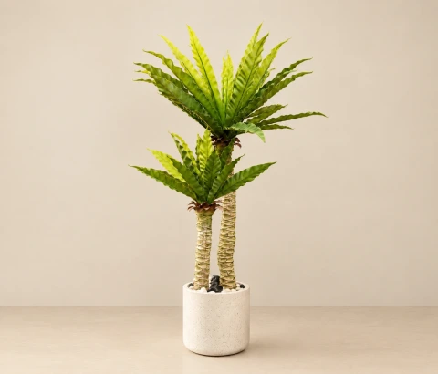 Artificial Twin-Trunk Palm Tree in Speckled Pot