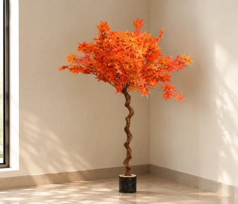 Artificial Autumn Maple Tree in Marble Pot