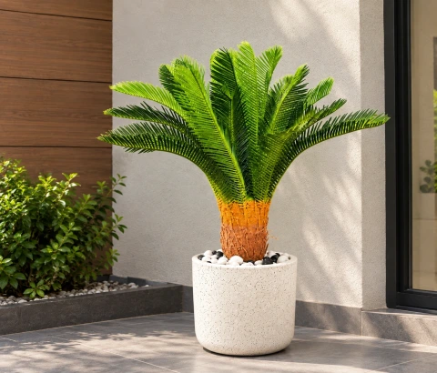 Artificial Sago Palm Plant in Speckled Pot