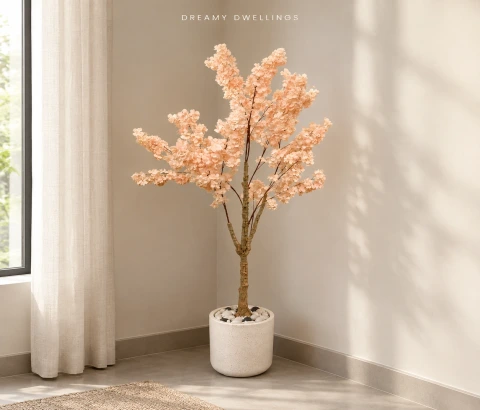 Artificial Peach Blossom Tree in Round Pot