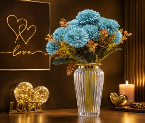 Artificial Mint Blue Pom-Pom Flower Bunch
