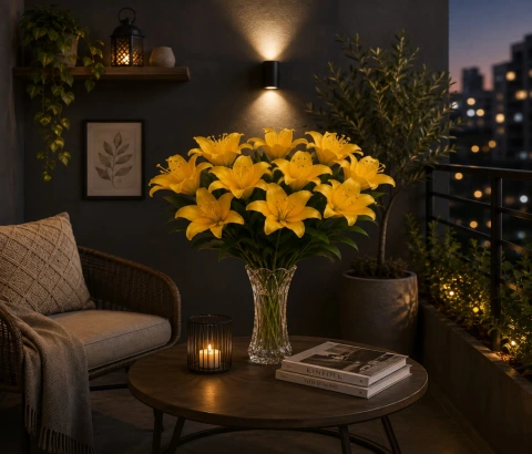 Artificial Yellow Lily Flower Stick