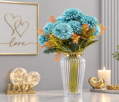 Artificial Mint Blue Pom-Pom Flower Bunch