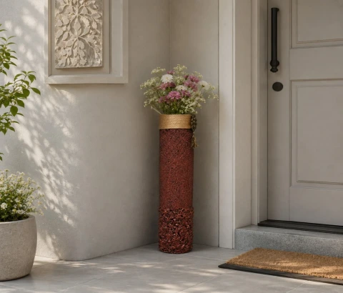 Tall Rust Textured Tassel Vase