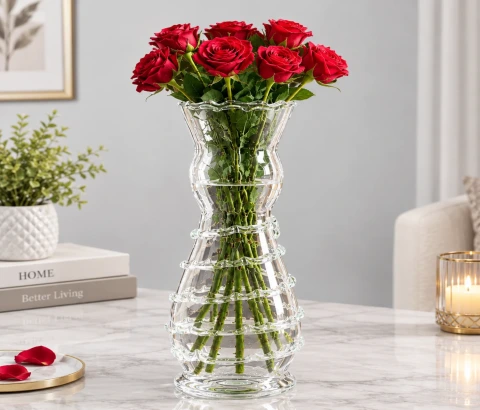 Clear Sculpted Vase with Spiral Detail