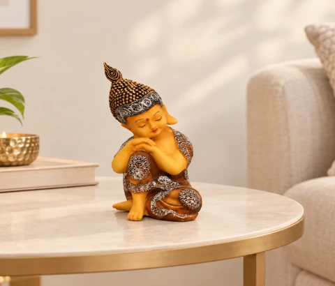 Resting Young Buddha with Ornate Brown Robe