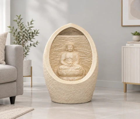 Cream Buddha Sculpture in Teardrop Frame