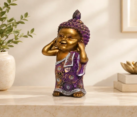 Purple Hear No Evil Baby Buddha Figurine