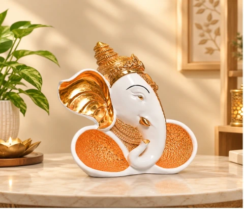 White and Gold-Tone Abstract Ganesha Sculpture