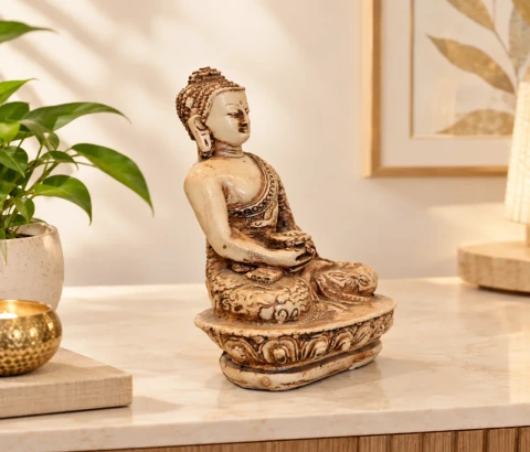 Antique Brown Meditating Buddha on Ornate Base