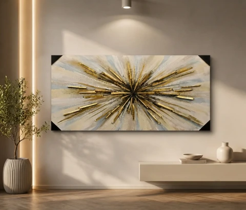 Golden Linear Starburst Abstract Wall Art