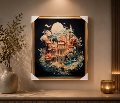 Fantasy Castle with Swirling Waves Wall Art