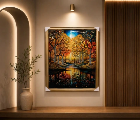 Golden Autumn Forest Reflection Wall Art