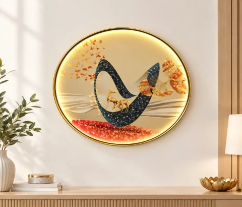 Round Deer and Butterfly Abstract Wall Art