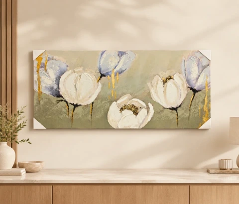 White and Lilac Blossoms on Sage Wall Art