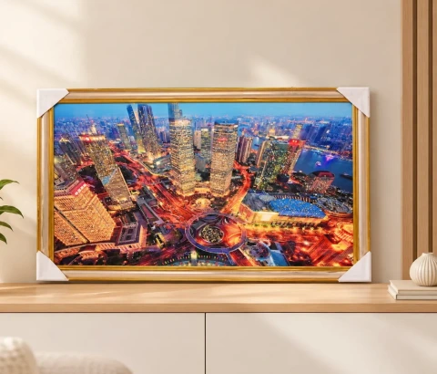 City Skyline with Evening Light Trails Wall Art