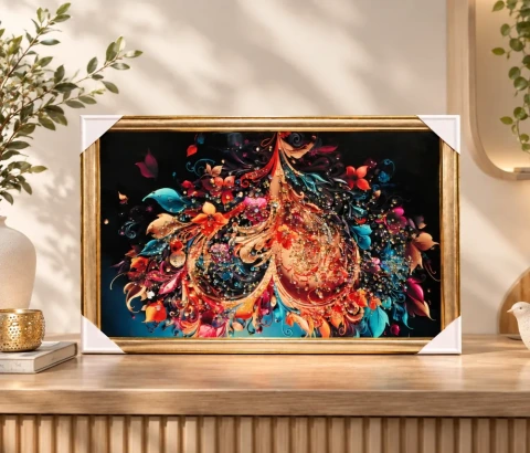 Coral and Teal Ornamental Floral Swirls Wall Art