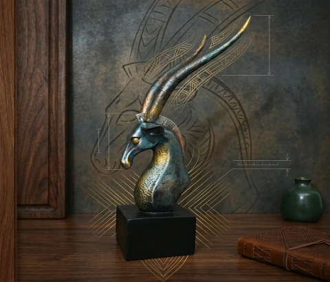 Teal and Gold-Tone Antelope Head Figurine
