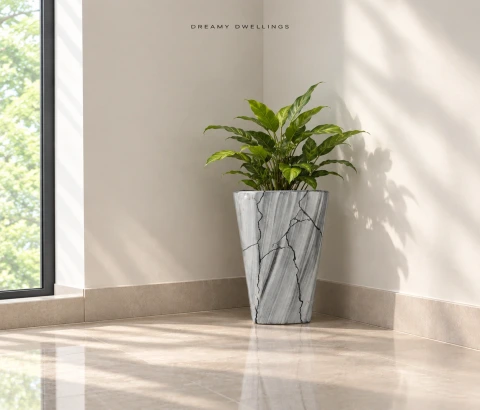 Grey Marble-Look Tapered Decorative Vase